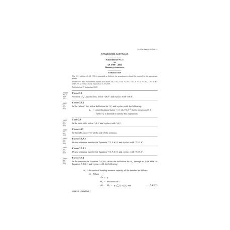 AS 3700-2011 AMDT 1 [ Superseded ]