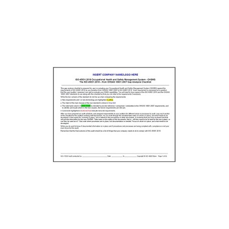 OHSAS 18001:2007 to ISO 45001:2018 Gap Analysis Checklist