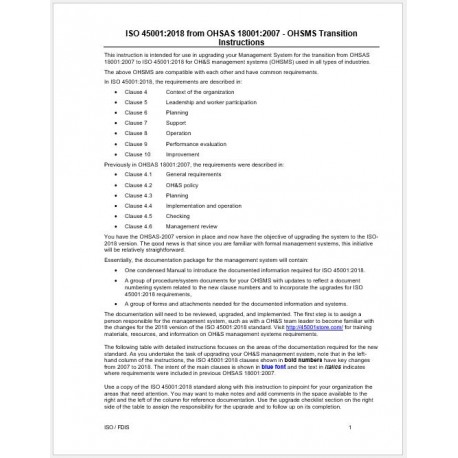OHSAS 18001:2007 to ISO 45001:2018 SMS Transition Instructions