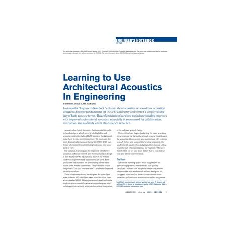Engineer&x27;s Notebook: Learning to Use Architectural Acoustics in Engineering