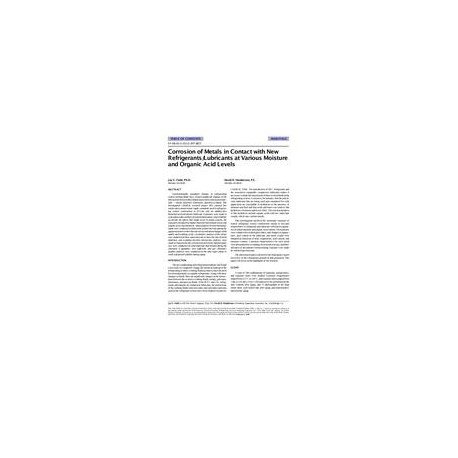 SF-98-16-3 (RP-887) -- Corrosion of Metals in Contact with New Refrigerants/Lubricants at Various Moisture and Organic Acid Leve